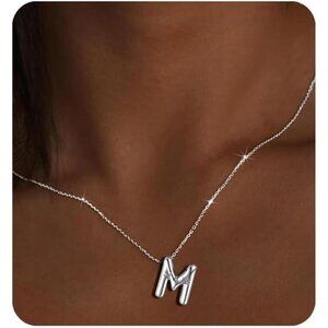 Silver Initial Pendant Necklace – PersonalizedM” Trendy Stuffed Bubble
